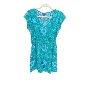 Tommy Bahama Turquoise Printed V‑Neck Short Sleeve Beach CoverUp S